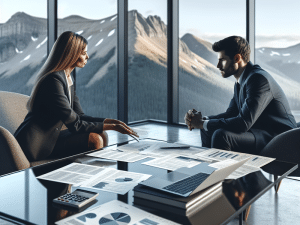 a modern office setting with a