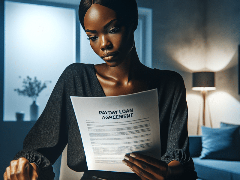 Person reviewing payday loan agreement