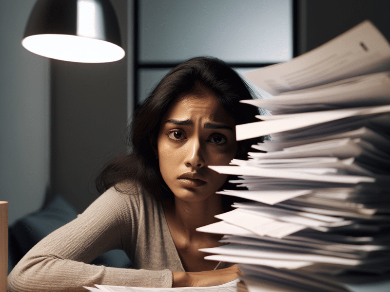 Person overwhelmed by bills