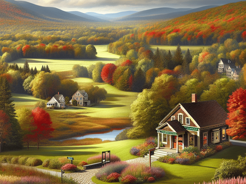 a serene vermont landscape with a
