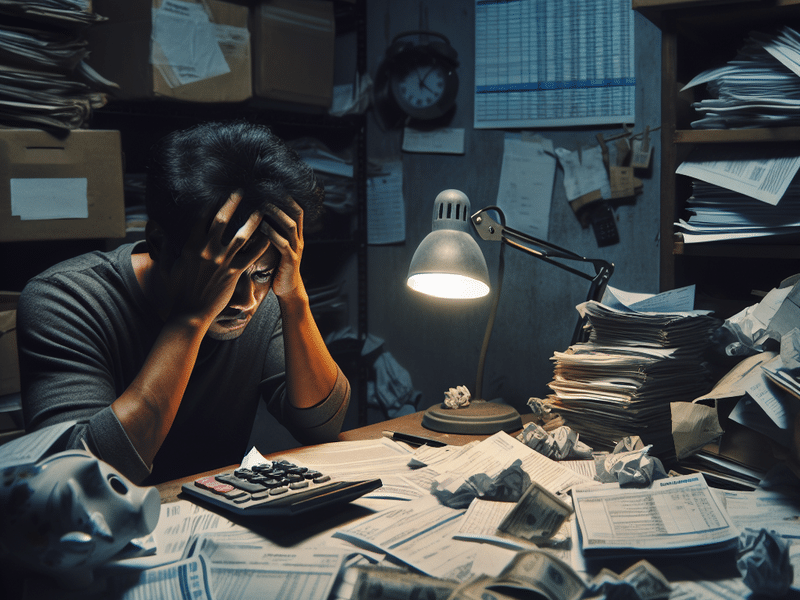 Stressed individual facing financial difficulties