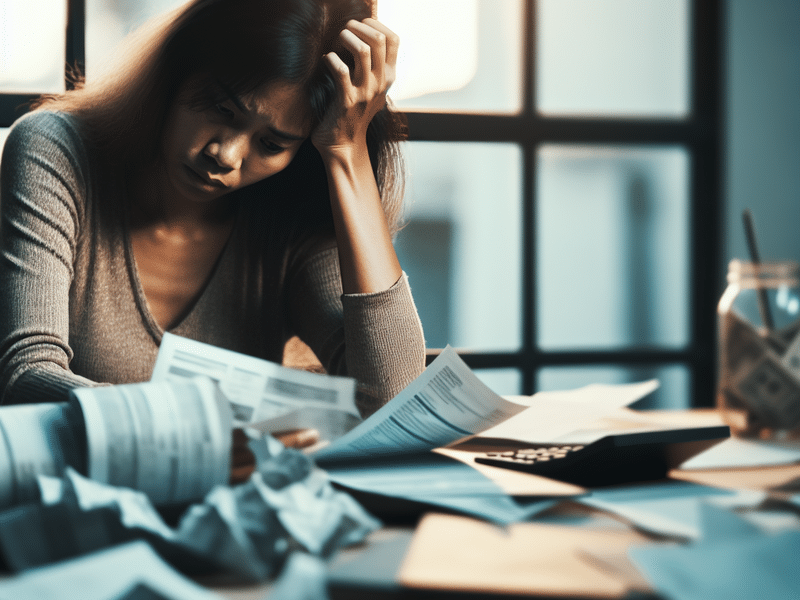 Stressed individual reviewing bills
